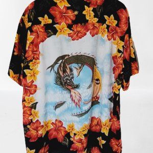 VTG Kennington Red Dragon Black Hawaiian Shirt XLarge